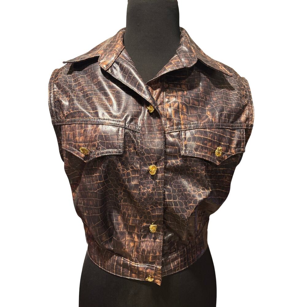 Opal Lorraine Wardy Vintage Reptile Snake Vest Hidden Snap Front Closure Brown